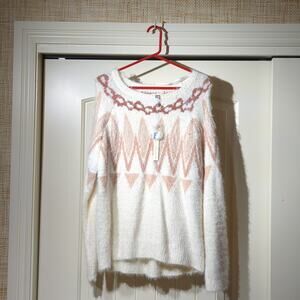 Lauren Conrad NWT Fuzzy 'Gardenia' Sweater Peach/Salmon/Cream Women's Size XL